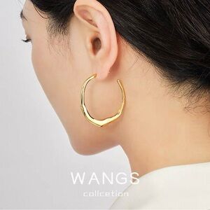 Gold Irregular Hoop Earrings 4cm | 925 Silver Post | Modern Statement Hoops